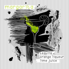 Margarita cocktail in grunge style. Design for promotional flyer