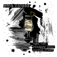 Pina Colada cocktail in grunge style. Design for promotional fly