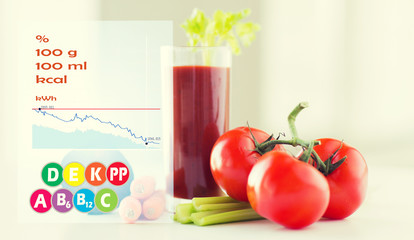 close up of fresh juice and vegetables on table