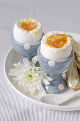 Scramble eggs with toast and butter for breakfast     