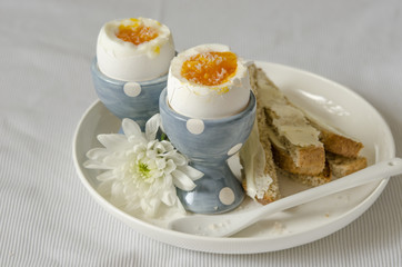 Scramble eggs with toast and butter for breakfast  