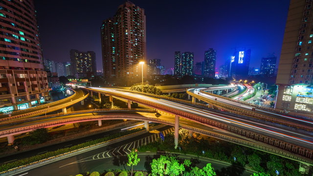 shenzhen city night light traffic junction 4k time lapse china
