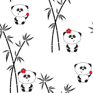 Seamless pattern, vector illustration, funny panda