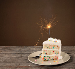 Slice of Birthday Cake with Sparkler