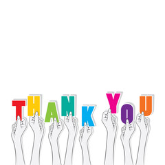 thank you text banner hold in hand design vector