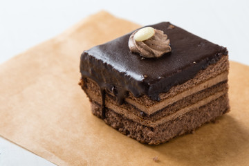 chocolate cake on baking paper