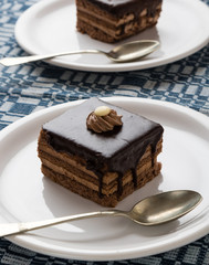 chocolate cake on white plate