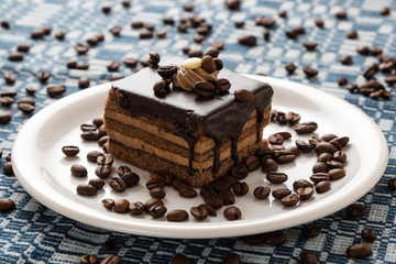 chocolate cake and coffee beans