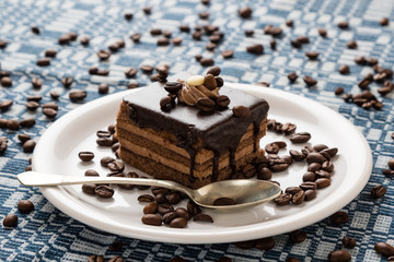 chocolate cake and coffee beans