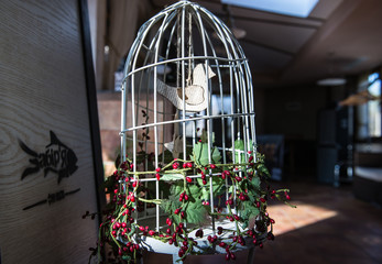 Cage with decorative bird
