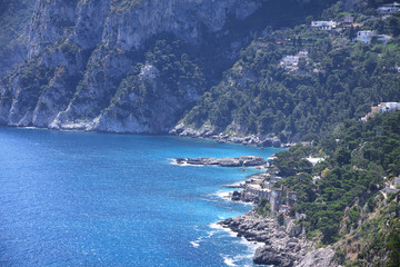 Fototapeta na wymiar Aerial view to stunning rocky coast of Capri island 