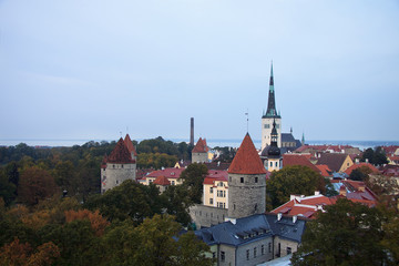 Obraz premium Aerial view to old Tallinn in the fall time 
