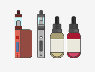 Vape device vector set. Vaping juice for vape. Vape trend new cu
