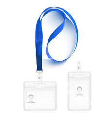 Set of lanyard and badge. Vector illustration on white background.
