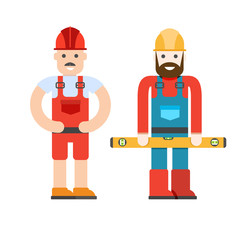 Two workers on white background. ‘onstruction workers with repai