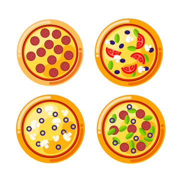 Pizza food circle. Vector set of pizza icons isolated on white b