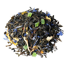 A large sheet of green tea, cornflower petals, sunflower petals,
