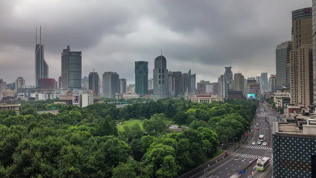 storm sky shanghai city park traffic street roof top panorama 4k time lapse china
