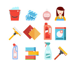 Cleaning tools vector set. Detergents for cleaning home or hotel