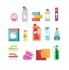 Cleaning tools vector set. Detergents for cleaning home or hotel