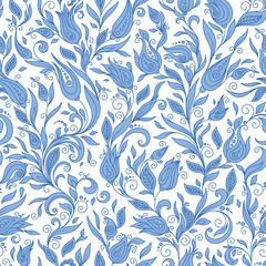 Fototapeta premium Seamless Pattern. Paisley Flowers Illustration Design