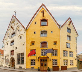Medieval houses, called Three Sisters, on Pikk street in Tallinn, Estonia