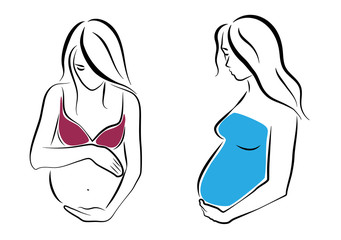Set of two hand drawn pregnant women
