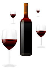 vector red wine bottles and glasses