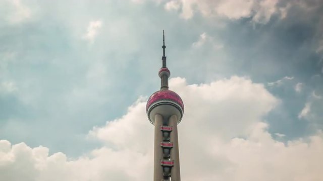 shanghai summer day oriental pearl tower top sky panorama 4k time lapse china 
