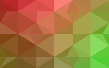 Multicolor dark red, green polygonal design pattern, which consist of triangles and gradient in origami style.