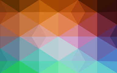 Multicolor dark red, green polygonal design pattern, which consist of triangles and gradient in origami style.