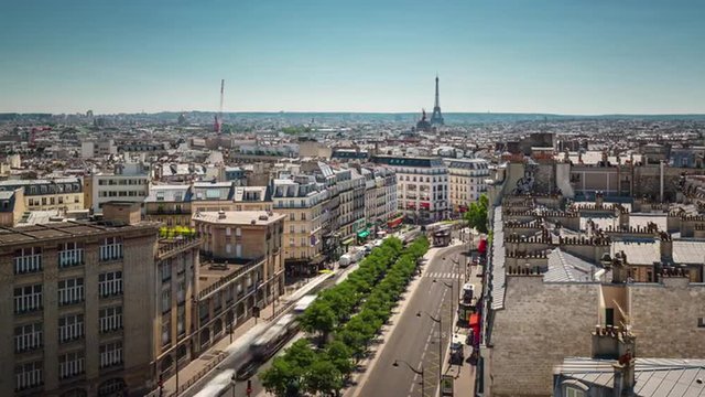 summer day paris roof top panorama street eiffel tower 4k time lapse france
