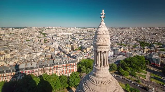 summer day paris basilica roof top city panorama 4k time lapse france
