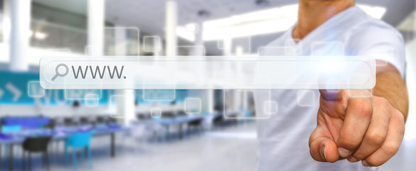 Man surfing on internet with digital tactile web address bar
