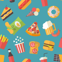 Seamless fast food pattern for menu, cafe, restaurant and culinary blogs