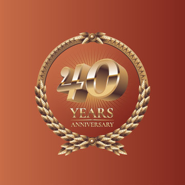 Forty years anniversary celebration design. Golden seal logo, vector illustration