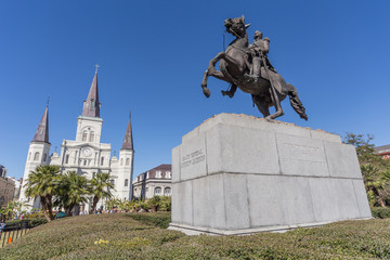 St. Louis Cathedral, Jackson Square and Monument in French Quarter, New Orleans,  Louisiana