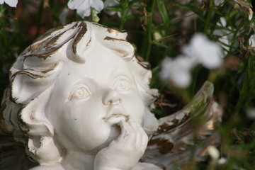 engel, statue, figur, dekoration, garten, pflanzen