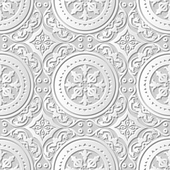 Vector damask seamless 3D paper art pattern background 197 Round Spiral Flower
