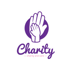 Obraz premium Vector clean charity center logo. Hospital logotype with hands