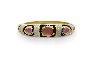 Colorful Black Onyx & Pink Sapphire Enamel Bracelet in Yellow Gold