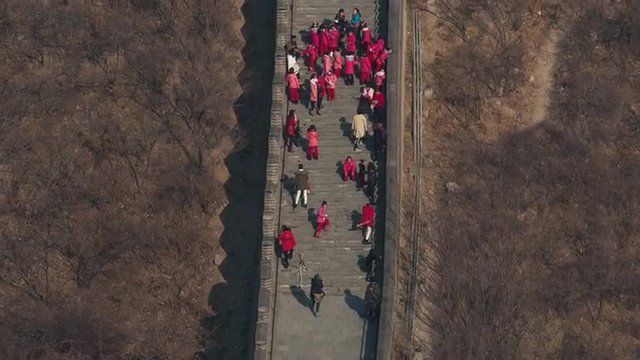 children group on great wall stairs china

