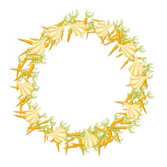 Vegetable frame with autumn mood. Harvest season decoration. Vector illustration for cards and labels