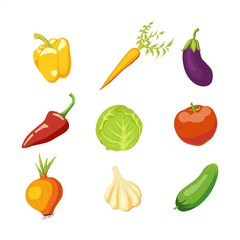 Fresh colorful vegetables icons set