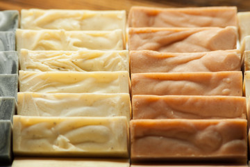 Organic handmade soap. Soap slices close-up.