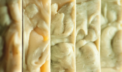 Organic handmade soap. Soap slices close-up.