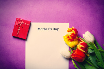 tulips and paper with words Mothers day