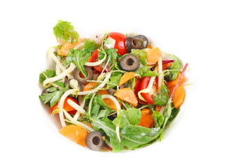 Delicious vegetarian salad isolated on white