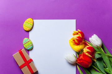 tulips and Easter eggs with paper