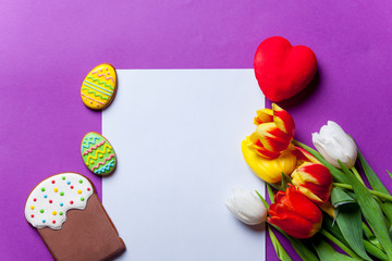 tulips and Easter eggs with paper